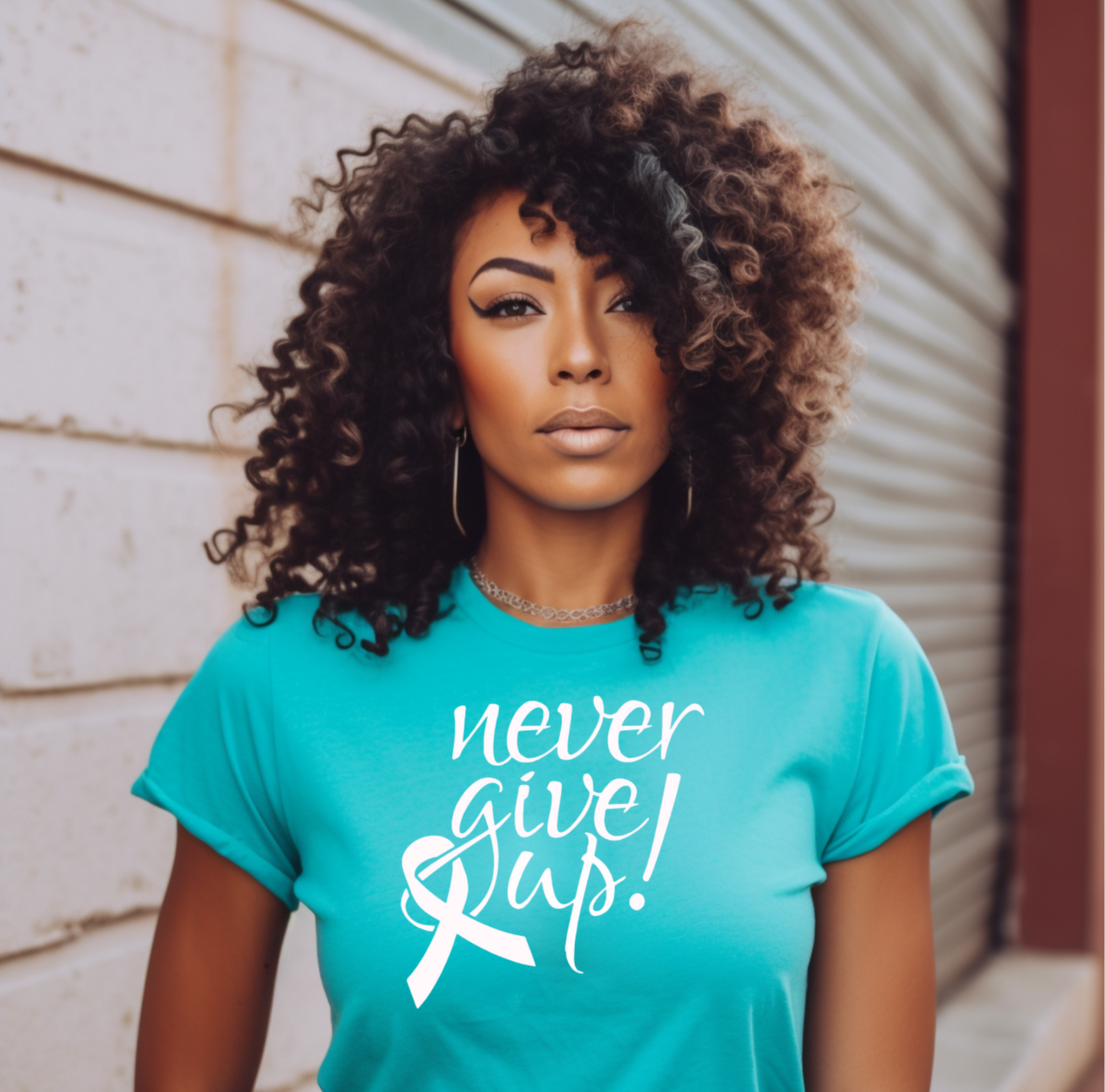 NEVER GIVE UP BREAST CANCER T-SHIRT