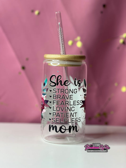 "SHE IS" CLEAR GLASS CUP